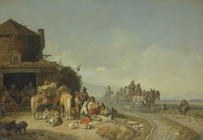 Travellers Before a Roadside Inn by Heinrich Burkel