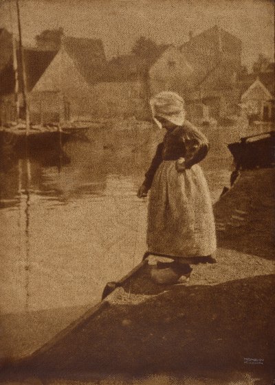 Dutch Girl in Landscape by Heinrich Kuhn
