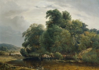 Landscape with Cattle Herd and Shepherdess by Heinrich Peyer