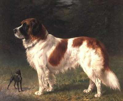 A St. Bernard and a Miniature Pincher by Heinrich Sperling