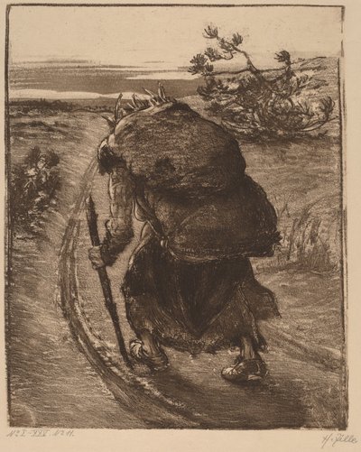 A Woman Carrying a Bundle of Sticks by Heinrich Zille