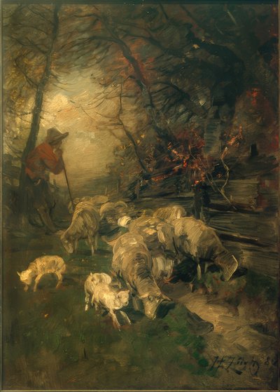 Shepherd with Sheep by Heinrich von Zügel