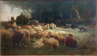 Shepherd Boy with Sheep by Heinrich von Zügel