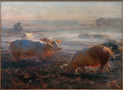 Pigs on the Stubble Field by Heinrich von Zügel