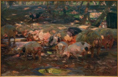 Herd of Pigs at the Old Rhine Bridge by Heinrich von Zügel