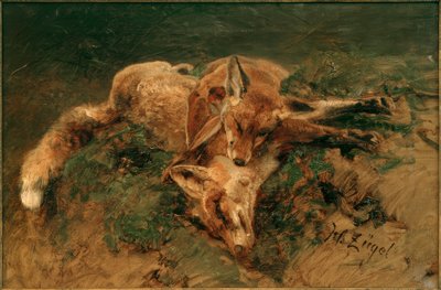 Two Foxes by Heinrich von Zügel