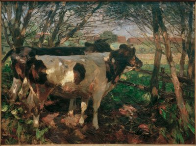 Two Cows at the Fence by Heinrich von Zügel