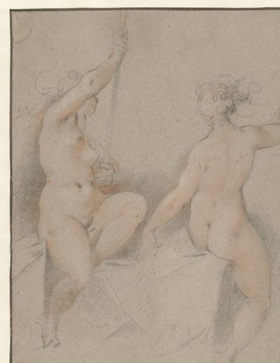 Two Seated Female Nudes by Hendrick Goltzius (follower of)