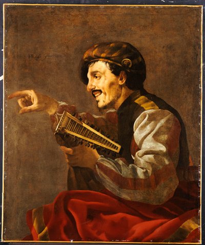 A Seated Lutanist Pointing by Hendrick ter Brugghen
