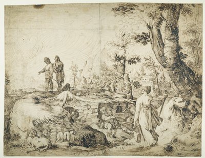 Landscape with Peasants by a Hut by Hendrik Goltzius