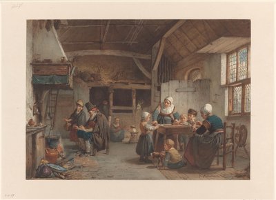 Peasant Interior, Family in the Kitchen by Hendrik Jacobus Scholten