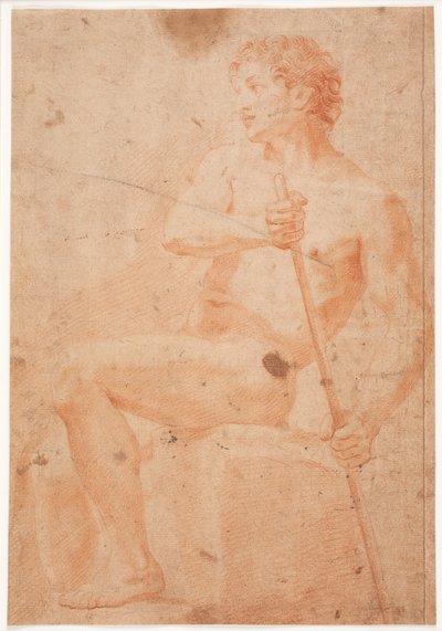 Male Model Study, Seated with Staff by Hendrik Krock
