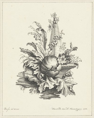 Ornament with Pomegranate with Leaves and Obelisk by Hendrik Nieuwenhuysen