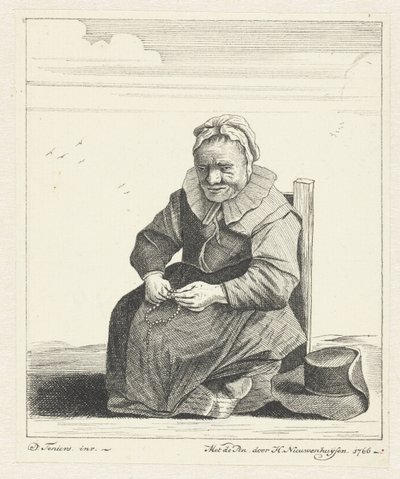 Seated Old Woman with Rosary by Hendrik Nieuwenhuysen