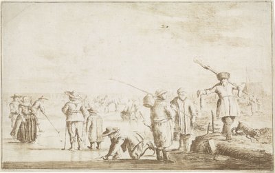 Ice Scene with Hunter Showing an Otter by Hendrik Spilman