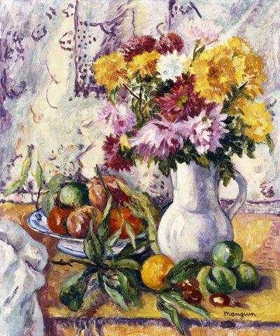Chrysanthemums and Fruit by Henri Charles Manguin