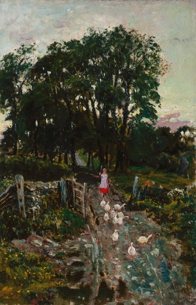 Girl with Ducks by Henri Joseph Harpignies