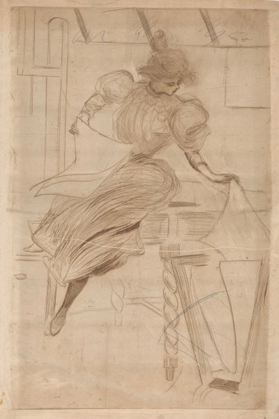 Woman Looking at Prints in a Print Stand by Henri Boutet (possibly)