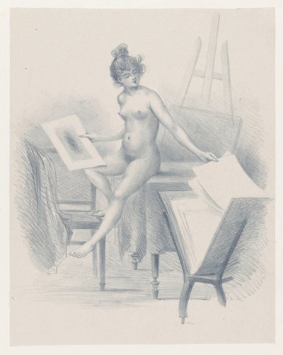 Nude Model Looking at Prints by Henri Boutet