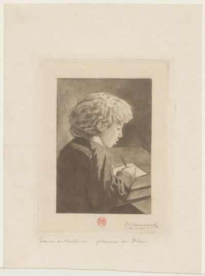 Boy Writing by Henri Charles Guérard (signed by artist)