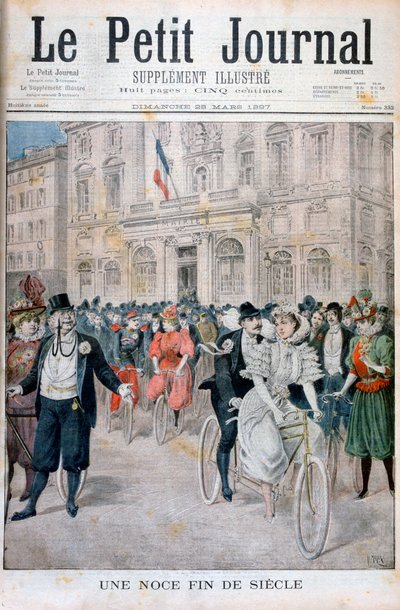 A wedding on a bicycle, France, 1897 by Henri Meyer