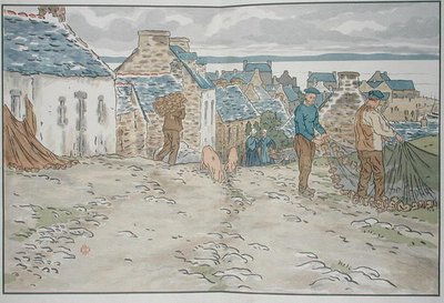Breton fishermen arranging their nets by Henri Rivière