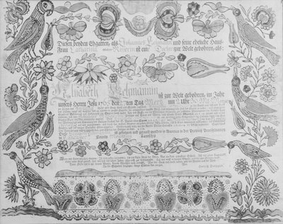 Birth and Baptismal Certificate by Henrich Dulhauer.
