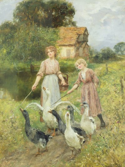 Girls Herding Geese by Henry John Yeend King