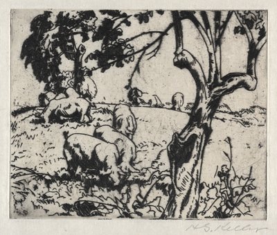 Pigs in Orchard by Henry Keller