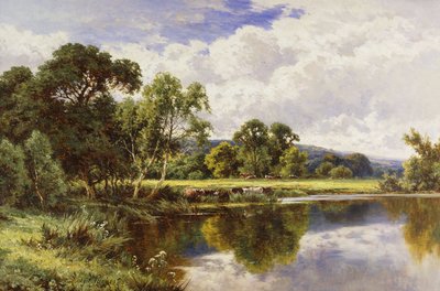 A Wooded River Landscape with Cattle by Henry Parker