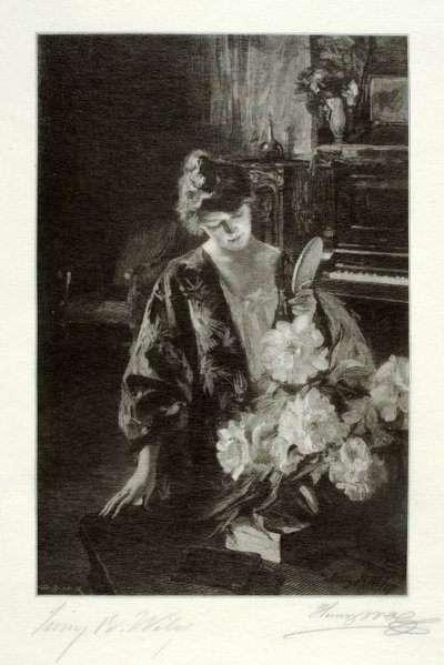 Girl and Peonies (The Hand Mirror) by Henry Wolf