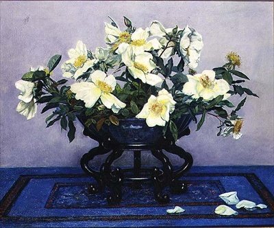 Angelico, Yellow Roses in a Vase by Herbert Gustave Schmalz