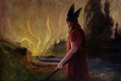 As the flames rise, Odin leaves by Hermann Hendrich
