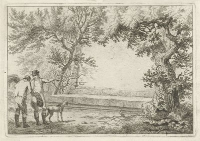 Two Men by Stone Cartouche by Hermanus Fock