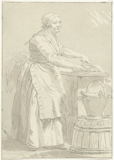 Woman Cleaning Fish (Fishwife) by Hermanus Fock