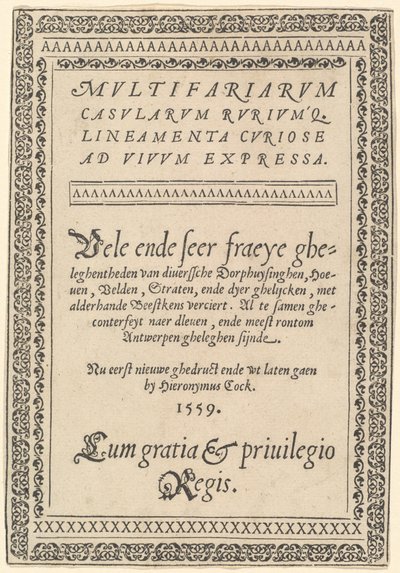 Title Page for "Multifariarum Casularum" by Hieronymus Cock