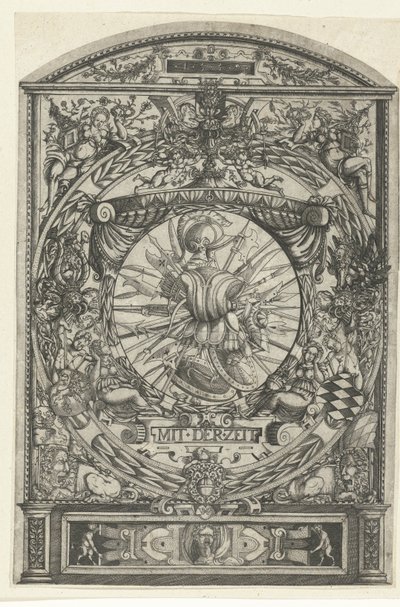Medallion with Weapon Trophy in Ornamental Frame by Hieronymus Wechinger