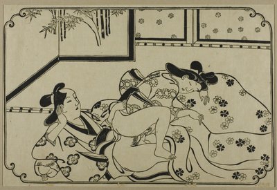 A sheet from a shunga album by Hishikawa Moronobu