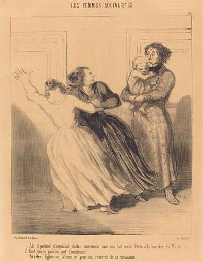 Ah! He Pretends to Prevent Me from Going... by Honoré Daumier