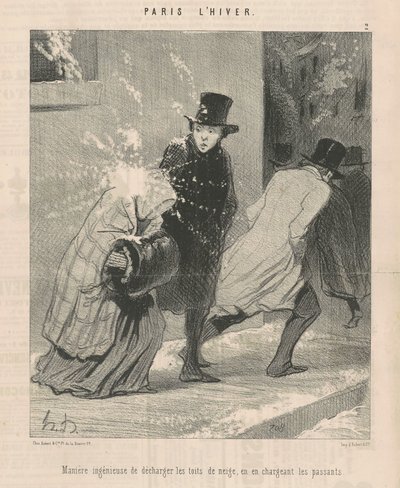 Ingenious way to unload the roofs... by Honoré Daumier