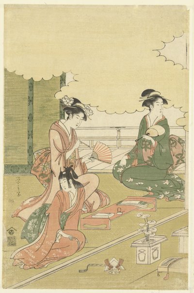 Women in an Outdoor Room by Hosoda Eishi