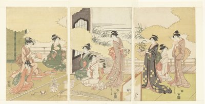 Women in an Outdoor Room by Hosoda Eishi