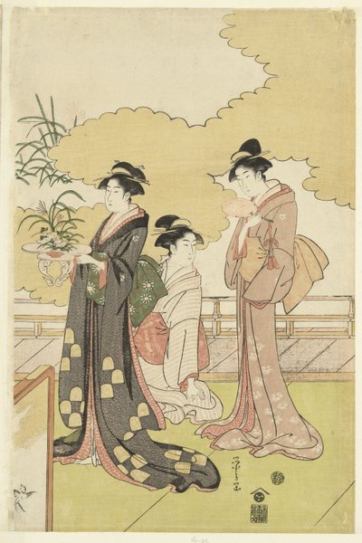 Women in an Outdoor Room by Hosoda Eishi