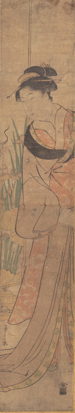 Young Lady and Iris Garden by Hosoda Eishi