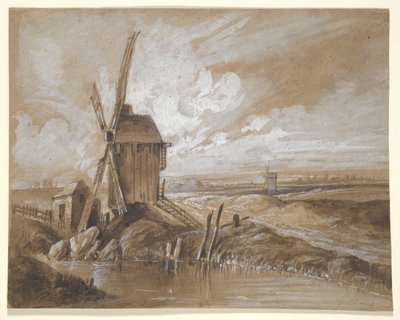 Windmills in a Landscape by Hubert Clerget