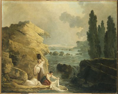 Washerwomen by a Cascade by Hubert Robert