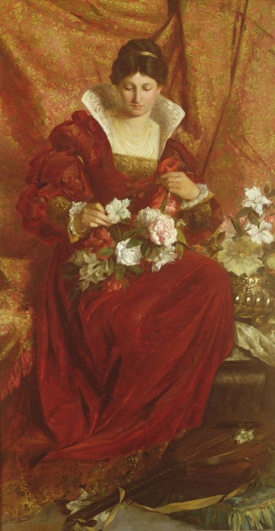 A Lady Arranging Flowers by Hubert von Herkomer