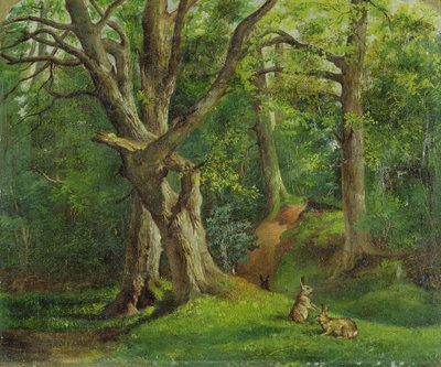 Woodland Scene with Rabbits by Hubert von Herkomer