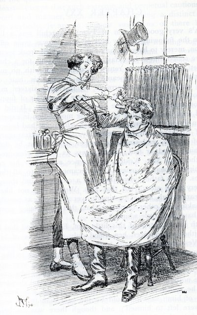 Franz Churchill having his hair cut by Hugh Thomson