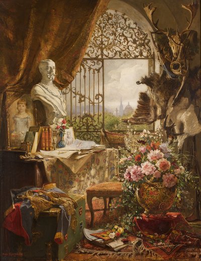 Still Life with Bust of Crown Prince Rudolf by Hugo Charlemont